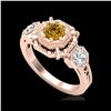 Image 1 : 1.01 ctw Intense Fancy Yellow Diamond Art Deco Ring 18K Rose Gold
