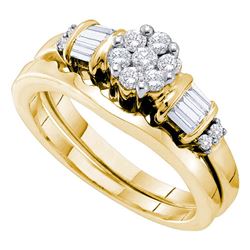14kt Yellow Gold Round Diamond Cluster Bridal Wedding Engagement Ring Band Set 1/2 Cttw