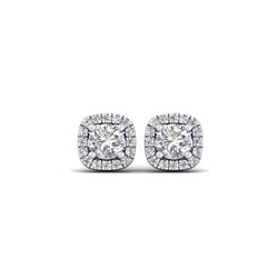 1.08 ctw Certified VS/SI Diamond Stud Halo Earrings 14K White Gold