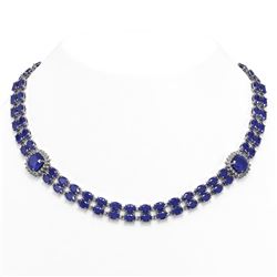 72.85 ctw Sapphire & Diamond Necklace 14K White Gold