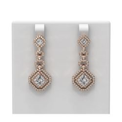 4.21 ctw Princess Diamond Earrings 18K Rose Gold