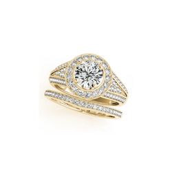 1.6 ctw Certified VS/SI Diamond 2pc Wedding Set Halo 14K Yellow Gold