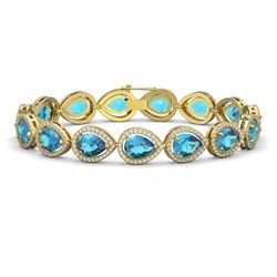 20.3 ctw Swiss Topaz & Diamond Micro Pave Halo Bracelet 10K Yellow Gold