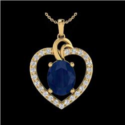 4 ctw Sapphire & VS/SI Diamond Designer Heart Necklace 14K Yellow Gold
