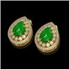 Image 2 : 7.74 ctw Jade & Diamond Victorian Earrings 14K Yellow Gold
