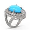 Image 2 : 10.53 ctw Turquoise & Diamond Victorian Ring 14K White Gold