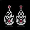 Image 2 : 6.40 ctw Ruby & Micro Pave VS/SI Diamond Earrings 14K White Gold