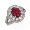 Image 1 : 4.55 ctw Certified Ruby & Diamond Victorian Ring 14K White Gold