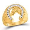 Image 1 : 10kt Yellow Gold Mens Round Diamond Horseshoe Ring 1/4 Cttw