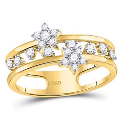 14kt Yellow Gold Round Diamond Open Double Star Band Ring 1/3 Cttw