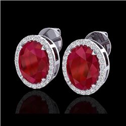 5.50 ctw Ruby & Micro VS/SI Diamond Halo Earrings 18K White Gold