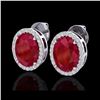 Image 1 : 5.50 ctw Ruby & Micro VS/SI Diamond Halo Earrings 18K White Gold
