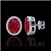Image 2 : 5.50 ctw Ruby & Micro VS/SI Diamond Halo Earrings 18K White Gold