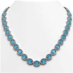68.17 ctw Swiss Topaz & Diamond Micro Pave Halo Necklace 10K White Gold