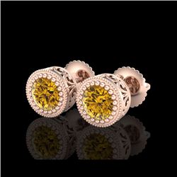 1.09 ctw Intense Fancy Yellow Diamond Art Deco Earrings 18K Rose Gold