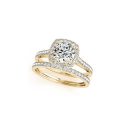 1.12 ctw Certified VS/SI Diamond 2pc Wedding Set Halo 14K Yellow Gold