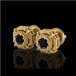 1.11 ctw Fancy Black Diamond Art Deco Stud Earrings 18K Yellow Gold