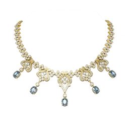 37.36 ctw Aquamarine & Diamond Necklace 18K Yellow Gold