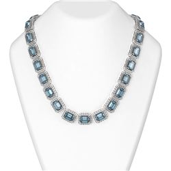 119.35 ctw Blue Topaz & Diamond Necklace 18K White Gold