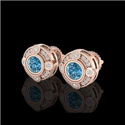 1.5 ctw Fancy Intense Blue Diamond Art Deco Earrings 18K Rose Gold