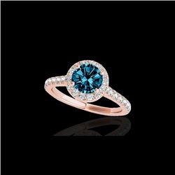 1.4 ctw SI Certified Fancy Blue Diamond Solitaire Halo Ring 10K Rose Gold