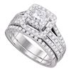 Image 1 : 14kt White Gold Princess Diamond Bridal Wedding Engagement Ring Band Set 1-1/2 Cttw