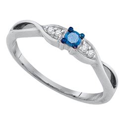 10kt White Gold Round Blue Color Enhanced Diamond Solitaire Promise Bridal Ring 1/8 Cttw