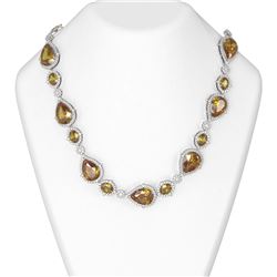 141.73 ctw Canary Citrine & Diamond Necklace 18K White Gold