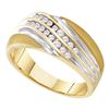 Image 1 : 10kt Yellow Two-tone Gold Mens Round Channel-set Diamond Diagonal Double Row Wedding Band 1/4 Cttw