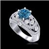 2 ctw Intense Blue Diamond Engagement Art Deco Ring 18K White Gold