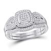 10kt White Gold Round Diamond Square Bridal Wedding Engagement Ring Band Set 1/3 Cttw