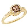 Image 1 : 10kt Yellow Gold Princess Brown Diamond Square Cluster Ring 1/4 Cttw