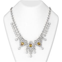 34.03 ctw Canary Citrine & Diamond Necklace 18K White Gold