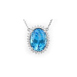 19.0 ctw Blue Topaz & Diamond Necklace 14K White Gold