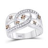 Image 1 : 10kt White Gold Round Brown Diamond Openwork Crossover Strand Band 1/3 Cttw