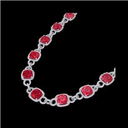 56 ctw Ruby & Micro VS/SI Diamond Eternity Necklace 14K White Gold