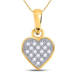 10kt Yellow Gold Round Diamond Cluster Small Heart Pendant 1/20 Cttw