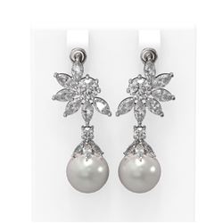 7.42 ctw Diamond and Pearl Earrings 18K White Gold