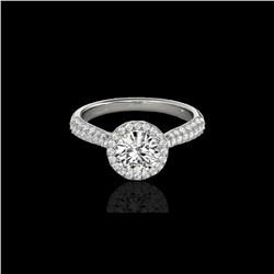 1.40 ctw Certified Diamond Solitaire Halo Ring 10K White Gold