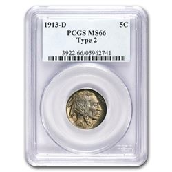 1913-D Buffalo Nickel Type-II MS-66 PCGS