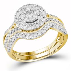 14kt Yellow Gold Round Diamond Bridal Wedding Engagement Ring Band Set 7/8 Cttw