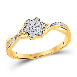 10kt Yellow Gold Round Diamond Flower Cluster Ring 1/10 Cttw