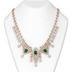 36.43 ctw Emerald & Diamond Necklace 18K Rose Gold
