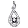 Image 1 : 10kt White Gold Round Black Color Enhanced Diamond Teardrop Pendant 1/4 Cttw