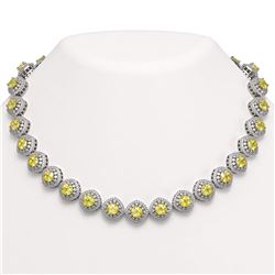 62.37 ctw Canary Citrine & Diamond Victorian Necklace 14K White Gold