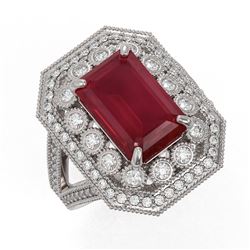 7.11 ctw Certified Ruby & Diamond Victorian Ring 14K White Gold