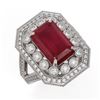 Image 1 : 7.11 ctw Certified Ruby & Diamond Victorian Ring 14K White Gold