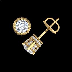 1.75 ctw VS/SI Diamond Solitaire Art Deco Stud Earrings 18K Yellow Gold