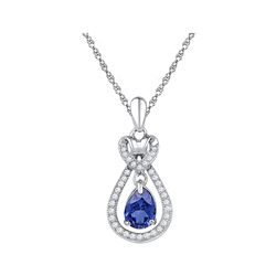 10kt White Gold Oval Lab-Created Blue Sapphire Solitaire Pendant 1/6 Cttw