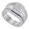 Image 1 : 10kt White Gold Round Diamond Square Bridal Wedding Engagement Ring 3-Piece Set 1/3 Cttw